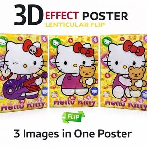 Hello Kitty 3D Effect Poster Cute Cartoon Wall Art 12x16